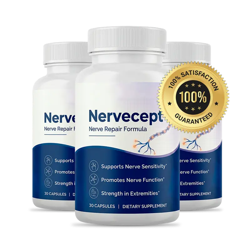 Nervecept bottles with 100 percent satisfaction guaranteed seal