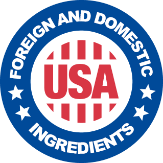Made in USA with foreign and domestic ingredients badge